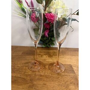 Vintage French Luminarc Pink Stem Champagne Flutes Set‎ Holiday Bar Cart Retro